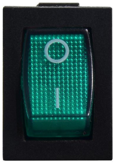 KCD1-2-101N GR/B 220V Перемикач 1 клав. зелений з підсвічуванням