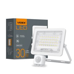 LED прожектор 30W 5000K с датчиком движения и освещенности, белый VIDEX, 24635, VL-F2e305W-S, 5000