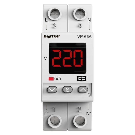 Реле напруги VP-63A M2R DIN DigiTOP (червоний індикатор), Червоний