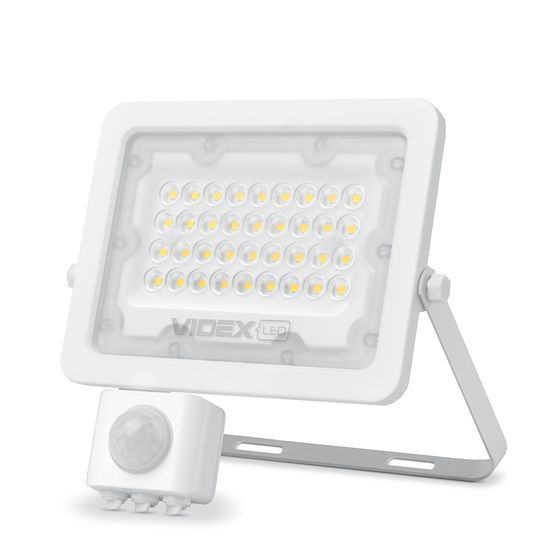 LED прожектор 30W 5000K с датчиком движения и освещенности, белый VIDEX, 24635, VL-F2e305W-S, 5000