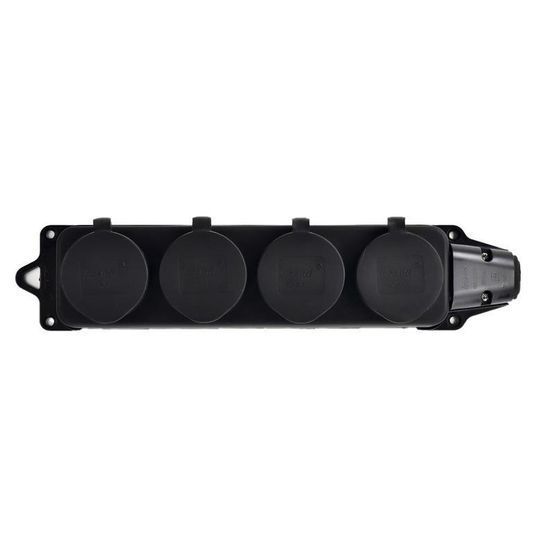 Розетка наружной установки 4-ая с заглушками 2Р+РЕ 1х16А 220-240V каучуковая Lezard