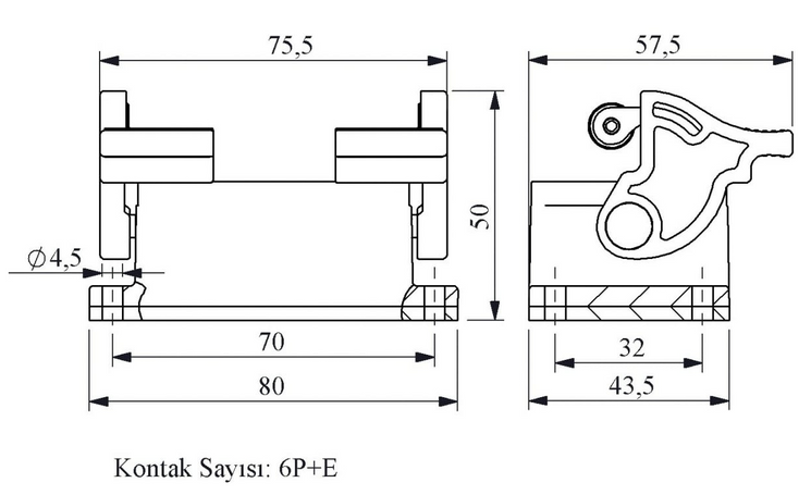Корпус EBM06GM42 пустой стационарный и с 2-м фиксатором 6 выводов EMAS