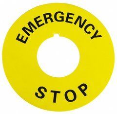 Табличка маркувальна EMERGENCY STOP жовта кругла для кнопок XB2, 13083