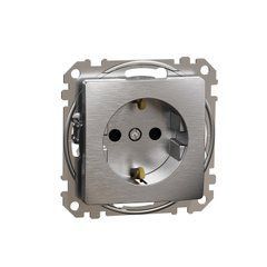 Розетка с заземлением и шторками Матовый алюминий Sedna Elements Schneider SDD170022, Матовый алюминий