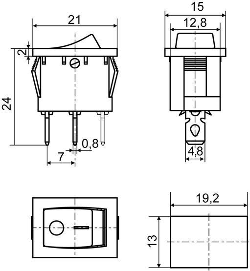 KCD1-2-101N YL/B 220V Перемикач 1 клав. жовтий з підсвічуванням