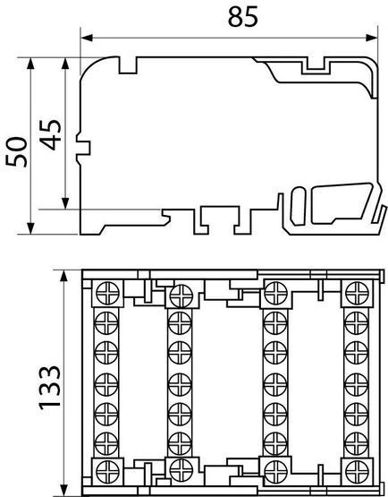 4х15 Нульова шина в корпусі VC-415 (4 бруска по 15 отворів)