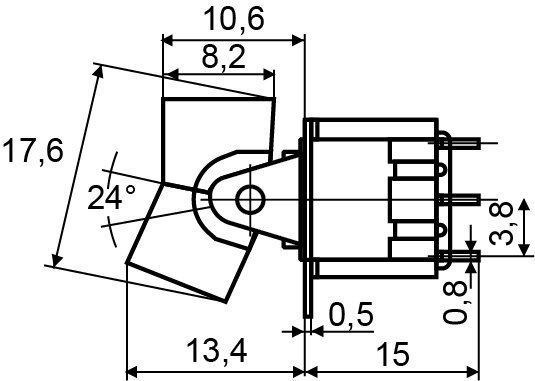 Тумблер клавішний RLS-203 ON-OFF-ON 3Пол. *6Конт.