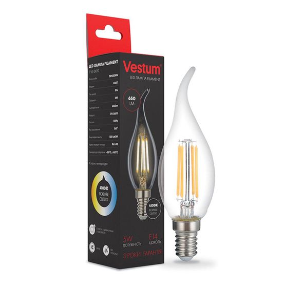 Светодиодная филаментная лампа Vestum С35Т Е14 5Вт 220V 4100К 1-VS-2409, 4100