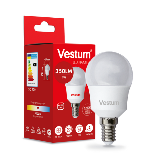 Світлодіодна лампа Vestum G45 4W 4100K 220V E14 1-VS-1207, 4100, 1000