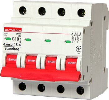 Модульный автоматический выключатель e.mcb.stand.45.4.C10, 4р, 10А, C, 4,5 кА