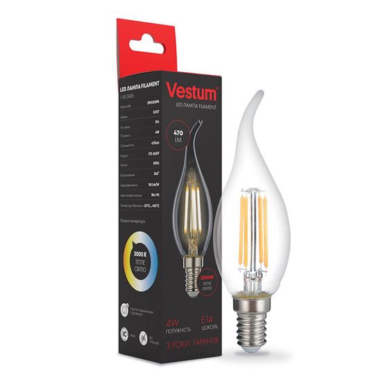 Світлодіодна філаментна лампа Vestum С35Т Е14 4Вт 220V 3000К 1-VS-2406, 3000