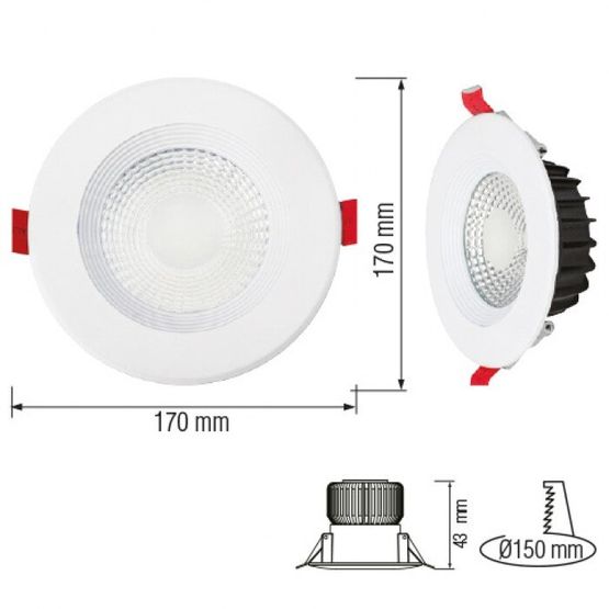 Світильник врізний круг LED 15W 6400K білий VANESSA-15 HOROZ, Ø150, 016-044-0015-010, 6400