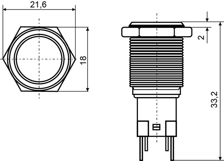 TYJ 16-362 Кнопка металева пласка з фіксац. 2NO+2NC, з підсвічуванням, червона 220V.