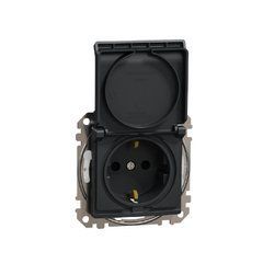 Розетка с заземлением, со шторками, и крышкой IP44 Черный Sedna Design Schneider SDD214024, Черный