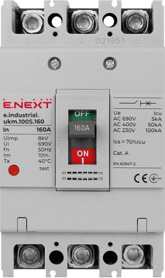 Силовий автоматичний вимикач e.industrial.ukm.100S.160, 3р, 160А