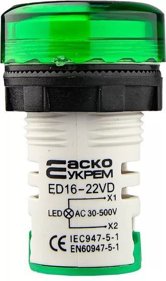 Круглий цифровий вимірювач напруги ED16-22VD 12-500В АС (зелений)