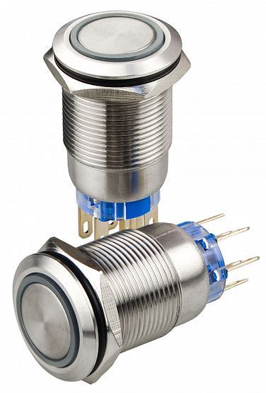 TYJ 19-272 12V синя Кнопка метал. з підсв. 2NO+2NC НОВИНКА
