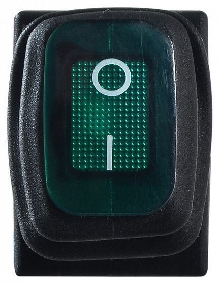 KCD1-2-101NW GR/B 220V Перемикач 1 клав. вологозах. зелений з підсвічуванням