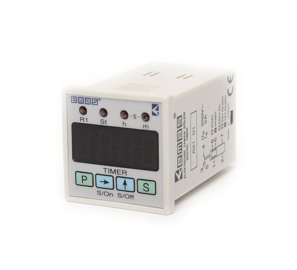 Таймер цифровой RZ1D1R-5 многофункциональный з затримкою 0.1с-99.59ч 220В AC/DC (1 переключающий контакт) EMAS