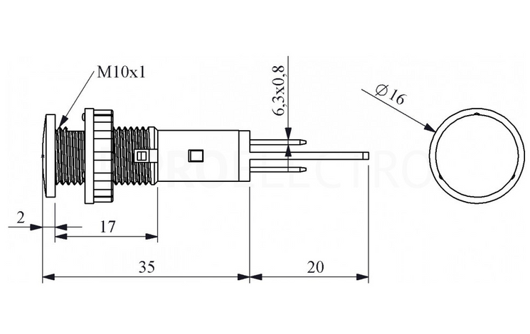 S102M Сигнальна арматура 10мм із затисками MS 6.3х0.8мм; неонова лампа 220В синя, EMAS