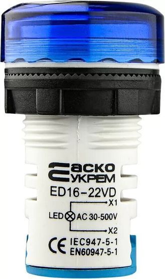 Круглий цифровий вимірювач напруги ED16-22VD 30-500В АС (синій)
