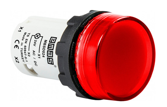 Моноблочна светосигнальная арматура MBSD024K светодиодная 24В червона (плоское стекло) EMAS
