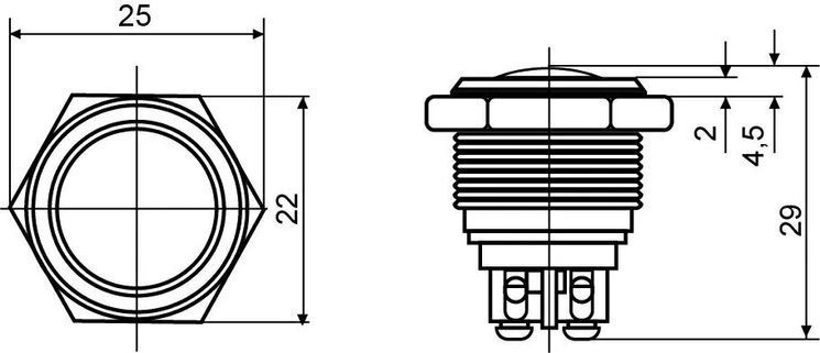 TY 19-231A Scr Кнопка металева опукла, (гвинтове з'єднання) 1NO, 13238