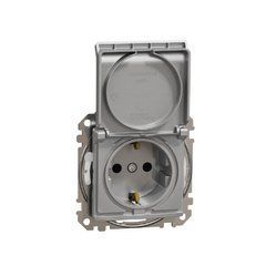 Розетка с заземлением, со шторками, и крышкой IP44 Алюминий Sedna Design Schneider SDD213024, Алюминий