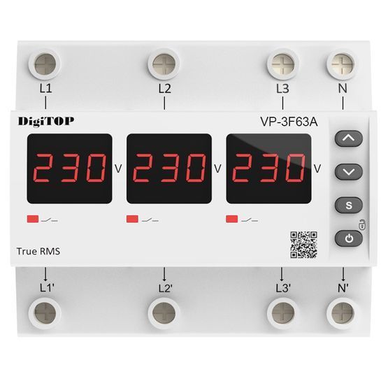 Реле напруги VP-3F63A M6R трифазне на дінрейку DigiTOP красный индикатор