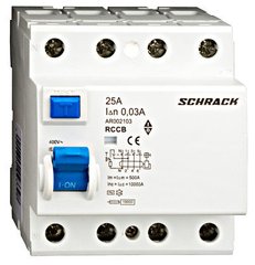 AR002103--, УЗО 10кА/30мА 4P 25А тип AC Schrack устройство защитного отключения