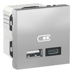 Schneider Двойная USB розетка A+C алюм., 23072