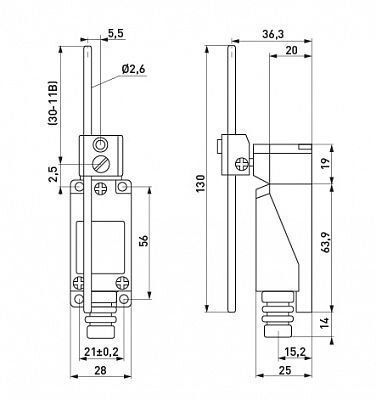 Выключатель концевой e.limitswitch.02, 5А, 1NO+1NC, рычаг регулируемый по длине