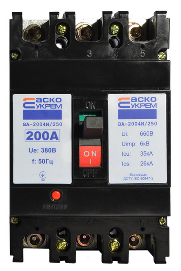Автоматичний вимикач УКРЕМ ВА-2004N/250 3р 200А АСКО