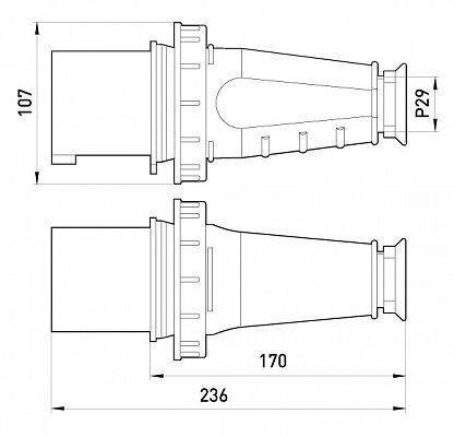 Силовая вилка переносная 3Р+N+Z, 400В, 63А,IP57