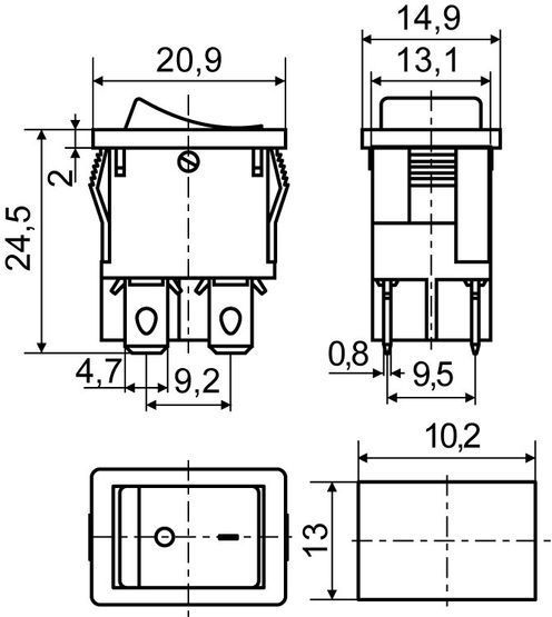 KCD1-4-201N R/B 220V Перемикач 1 клав. червоний з підсвічуванням