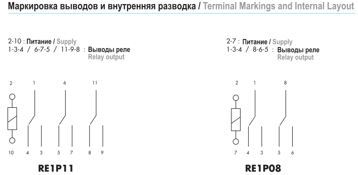 Реле RE1P08AC110 промежуточное 2 контакта на 8 выводов 110В EMAS