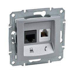 Розетка компьютер+телефон RJ11 + RJ45 cat.5e UTP SDN5100160 Алюминий Sedna Schneider, 7455, Алюминий