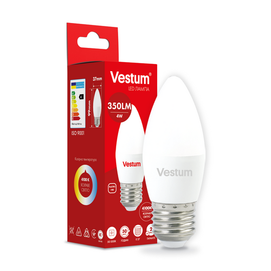 Світлодіодна лампа Vestum C37 4W 4100K 220V E27 1-VS-1305, 4100, 1000