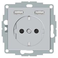 Розетка Schuko з 2 USB 2,4 A алюм. SM, Merten Schneider, 22808, Алюміній