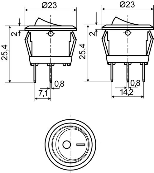 KCD1-5-101N R/B 220V Перемикач 1 клав. круглий червоний з підсвічуванням