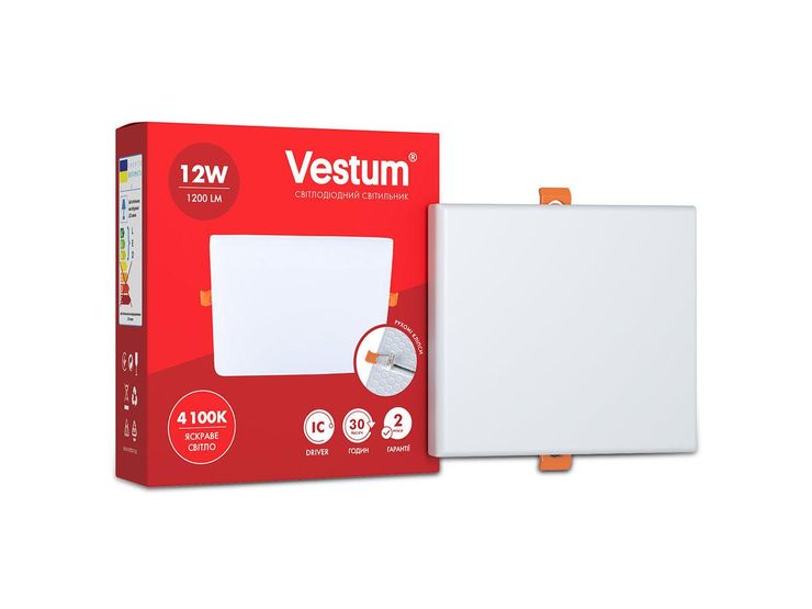 Квадратный светодиодный врезной светильник "без рамки" Vestum 12W 4100K 1-VS-5605, 4100