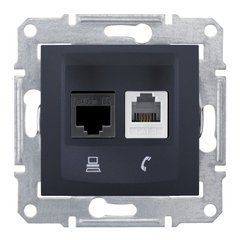 Розетка компьютер+телефон RJ11 + RJ45 cat.5e UTP SDN5100170 Графит Sedna Schneider, 7456, Графит