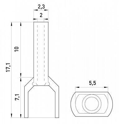 Ізольований наконечник e.terminal.stand.te.2.1.white (TE1008 white) 2x1 кв.мм, білий