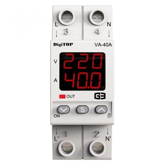 Реле напряжения c контролем тока VА-40A M2R DigiTOP (красный индикатор)
