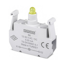 Блок-контакт подсветки B8 с желтым светодиодом 12-30 В AC/DC EMAS