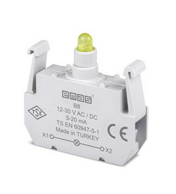 Блок-контакт подсветки B8 с желтым светодиодом 12-30 В AC/DC EMAS