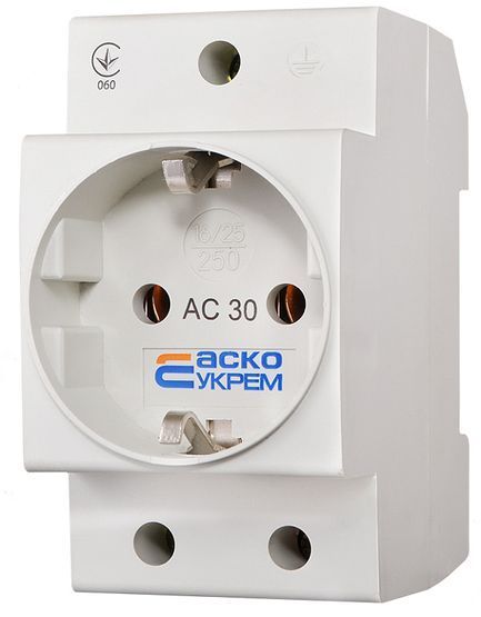 Розетка на дин рейку заземлением AC30 2Р+РЕ