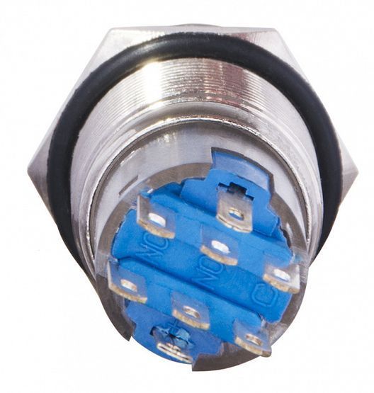 TYJ 19-272 Кнопка металева пласка з підсвічуванням, 2NO+2NC, жовта 220V.