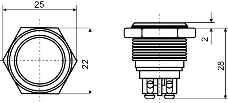 TYJ 19-272 Кнопка металева пласка з підсвічуванням, 2NO+2NC, жовта 220V.