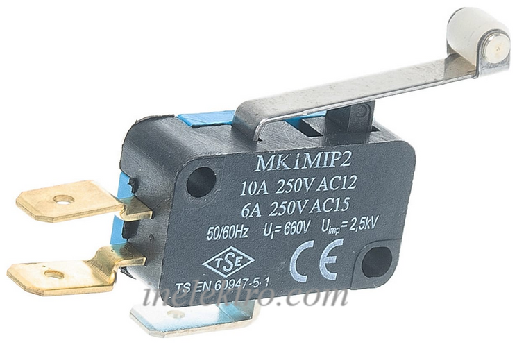Мікро-вимикач MK1MIP2 з пластиковим роликом на средньому металевому важілі EMAS